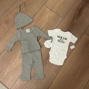 NWT! Koala Kids Gray Ribbed Set with White Bodysuit